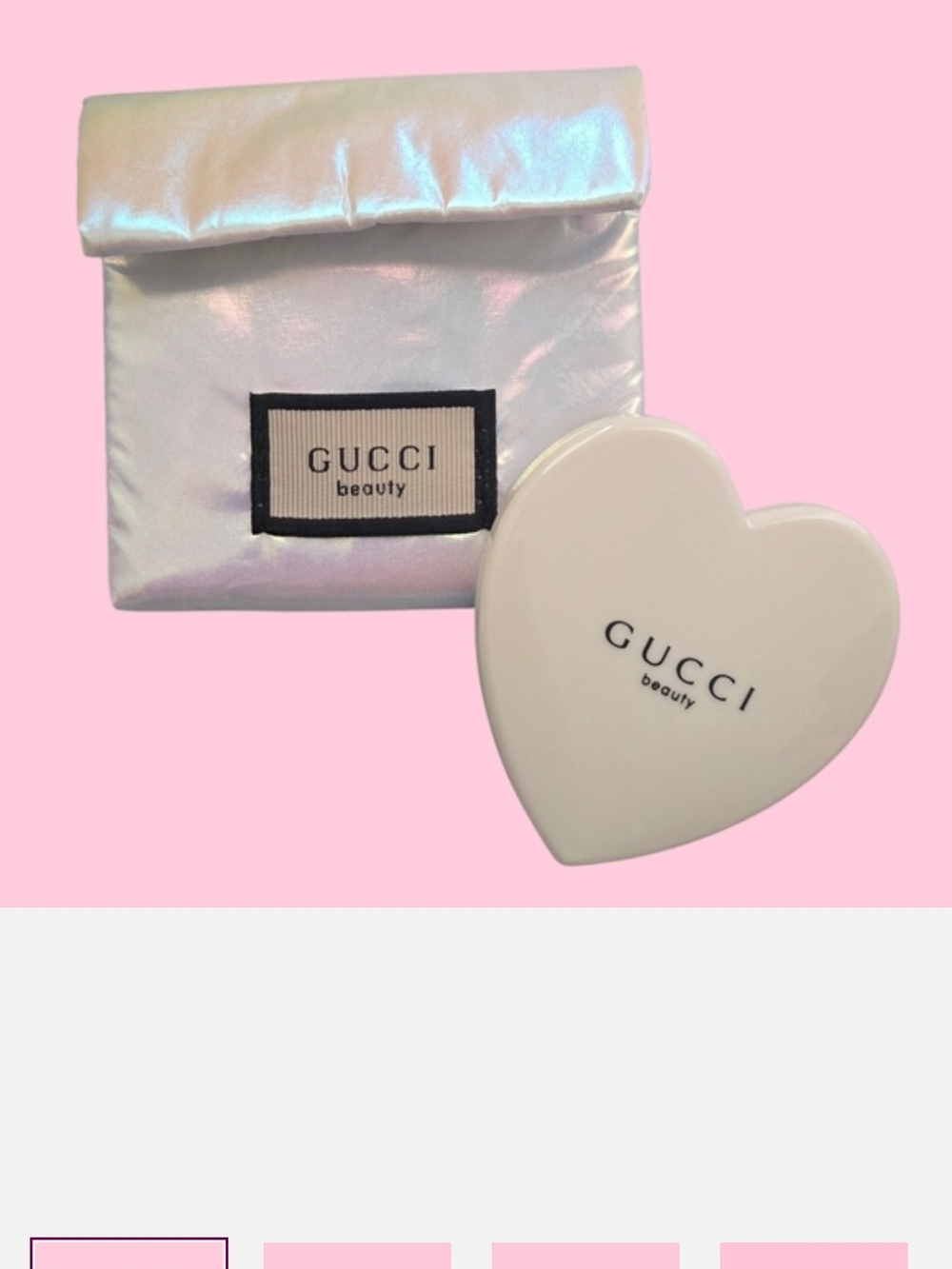 Gucci White Heart Compact with Iridescent Pouch
